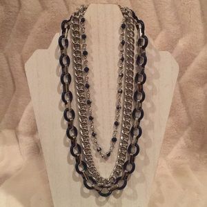 3 layered necklace in blue and silver
